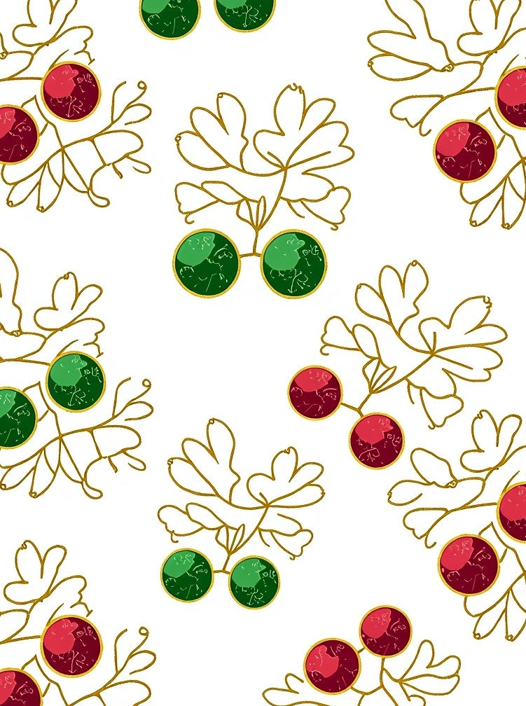 Gold Leaf Red Green Gemstone Garland Rug