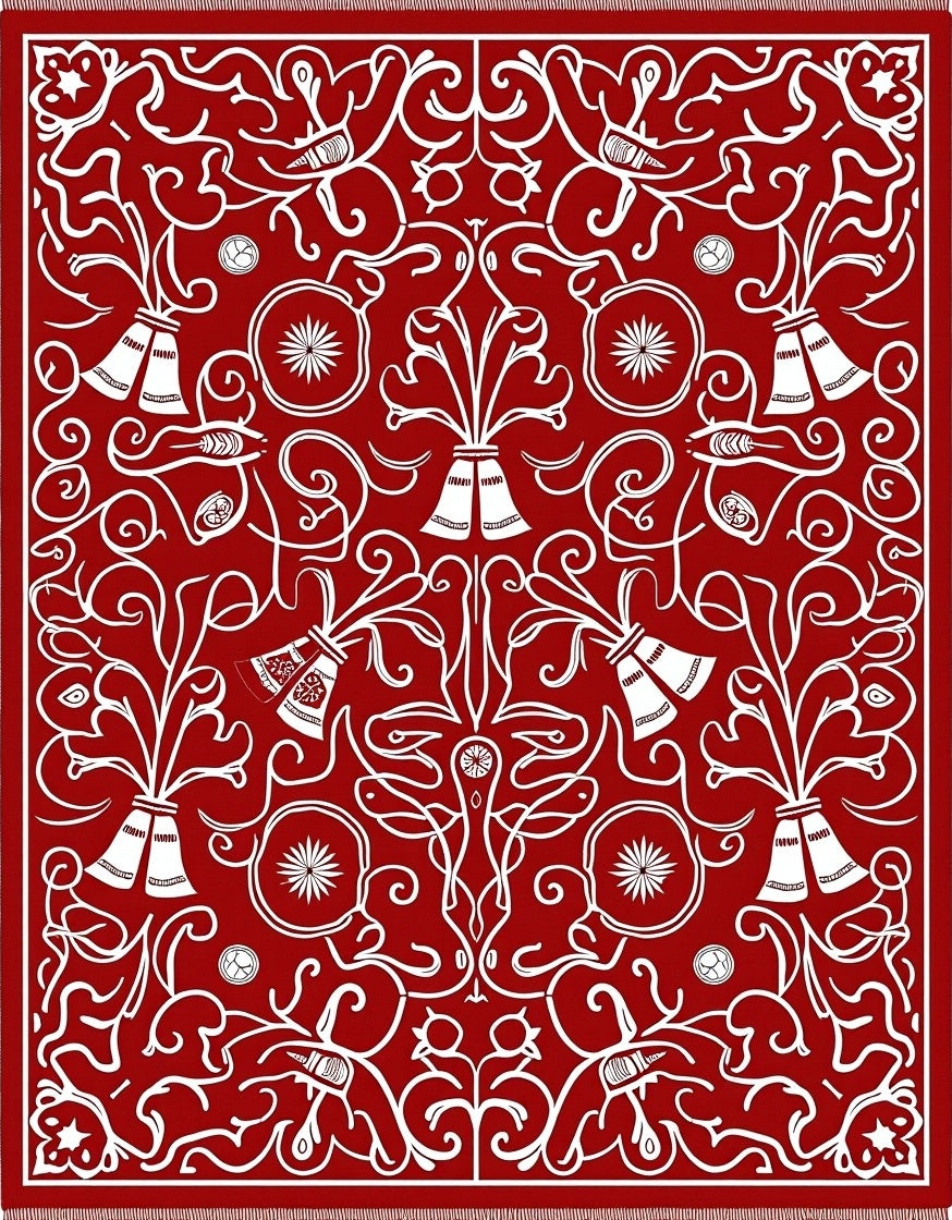 Crimson Floral Vine Scroll Rug