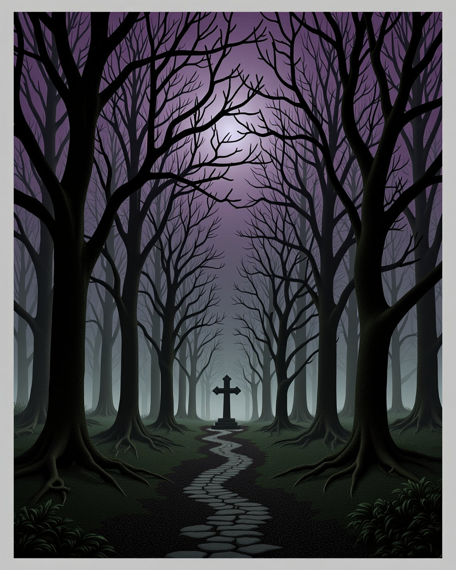 Dark Graveyard Path Stone Cross Rug