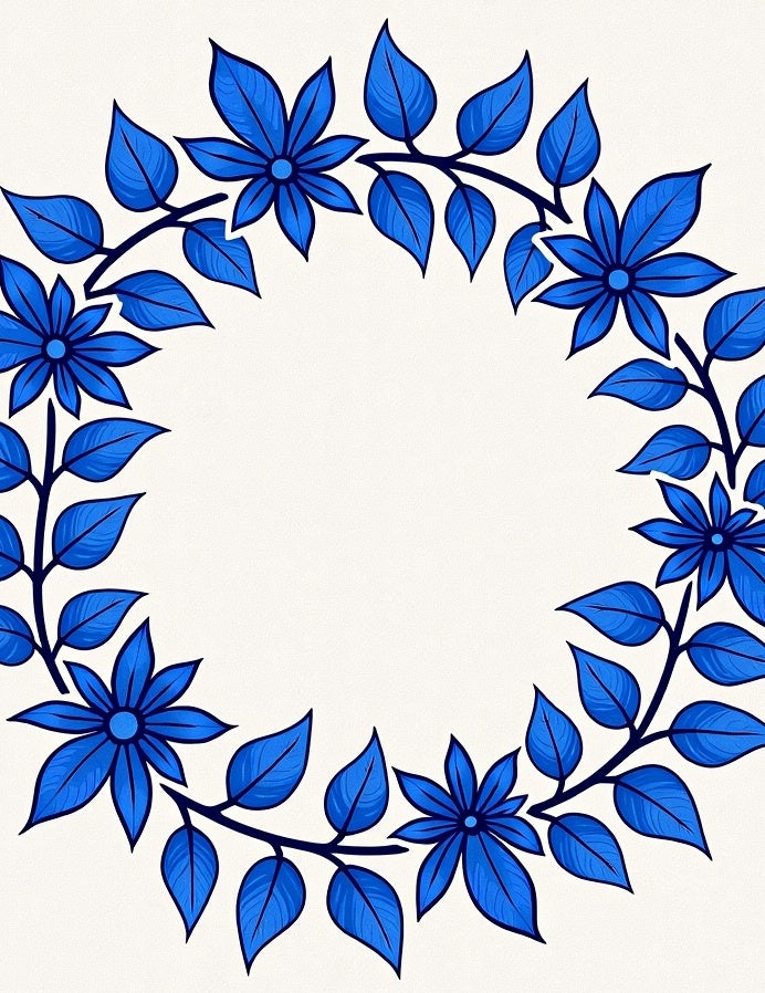 Vibrant Blue Floral Wreath Rug