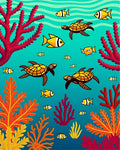 Oceanic Sea Turtle School Coral Reef Rug
