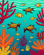 Oceanic Sea Turtle School Coral Reef Rug