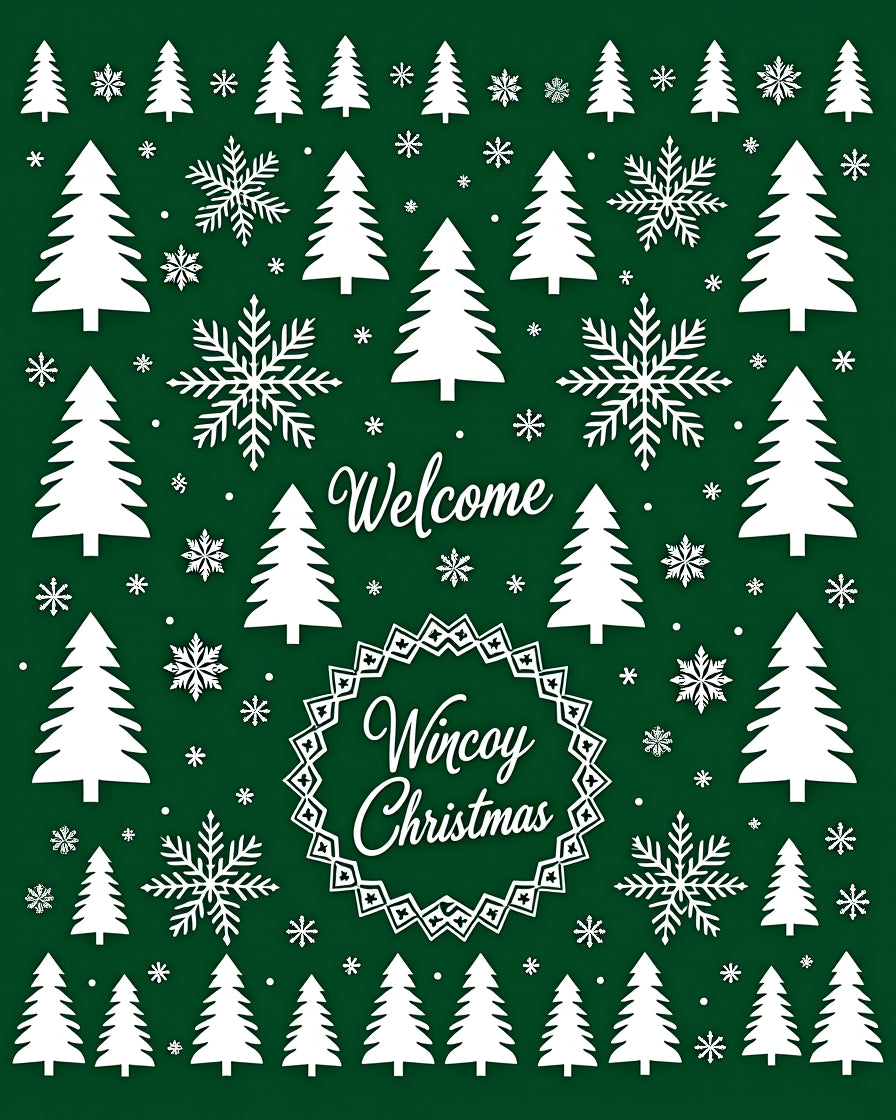 Festive Green Snowflake Tree Collection Rug