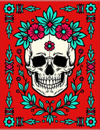 Fiery Red Floral Skull Garland Rug
