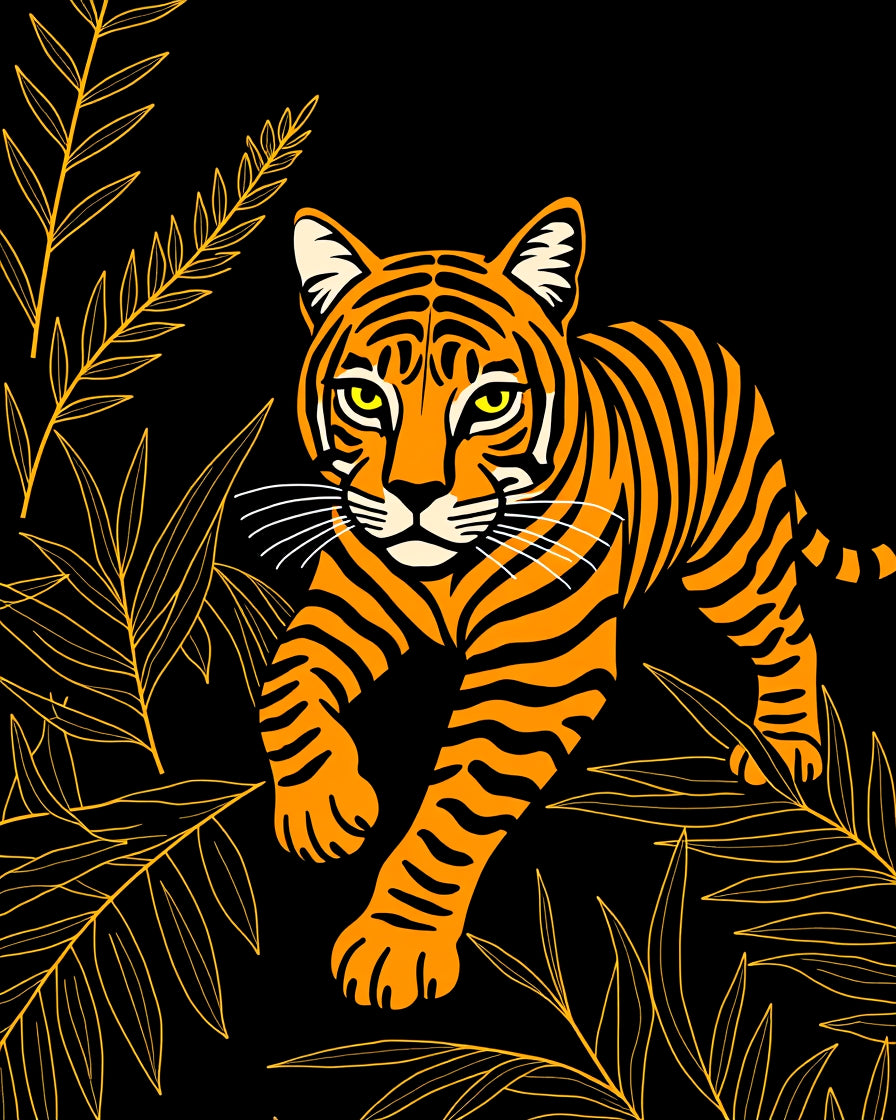 Bold Orange Tiger Jungle Leaves Rug