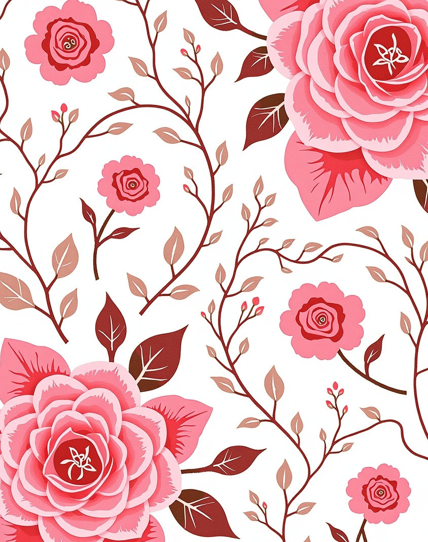 Pink Blooming Rose Vine Repeating Rug