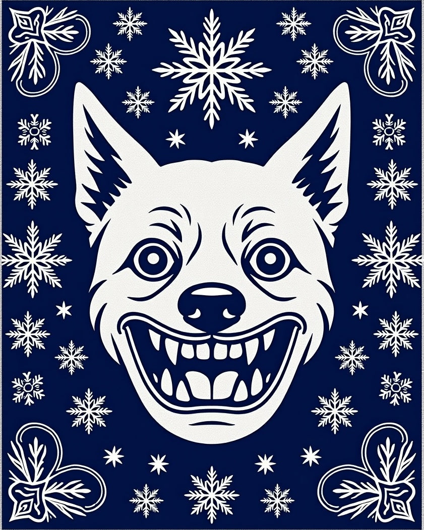 Deep Blue Grinning Hound Snowflakes Rug