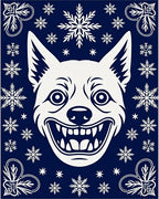 Deep Blue Grinning Hound Snowflakes Rug