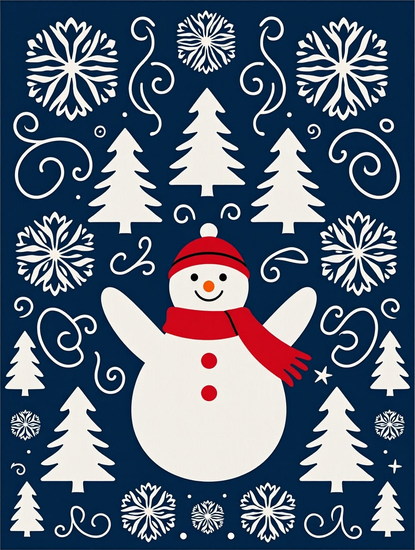 Festive Blue Snowman Christmas Tree Rug