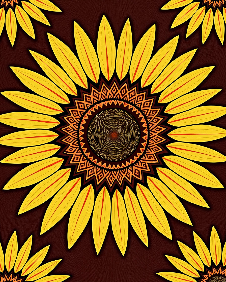 Golden Sunflower Mandala Arrangement Rug