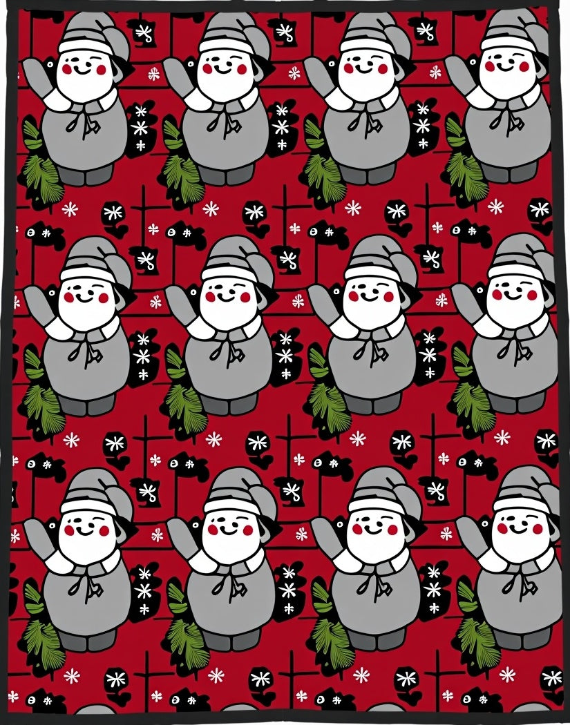 Festive Gray Snowmen Red Floral Rug