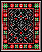 Bold Red Floral Geometric Border Rug