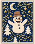 Winter Snowman Moon Stars Trees Swirls Rug