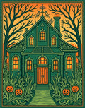Spooky Green Haunted House Pumpkins Rug