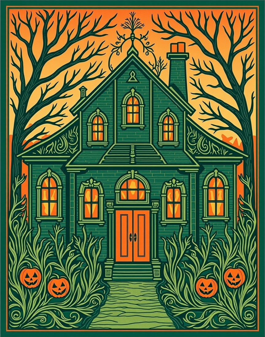 Spooky Green Haunted House Pumpkins Rug