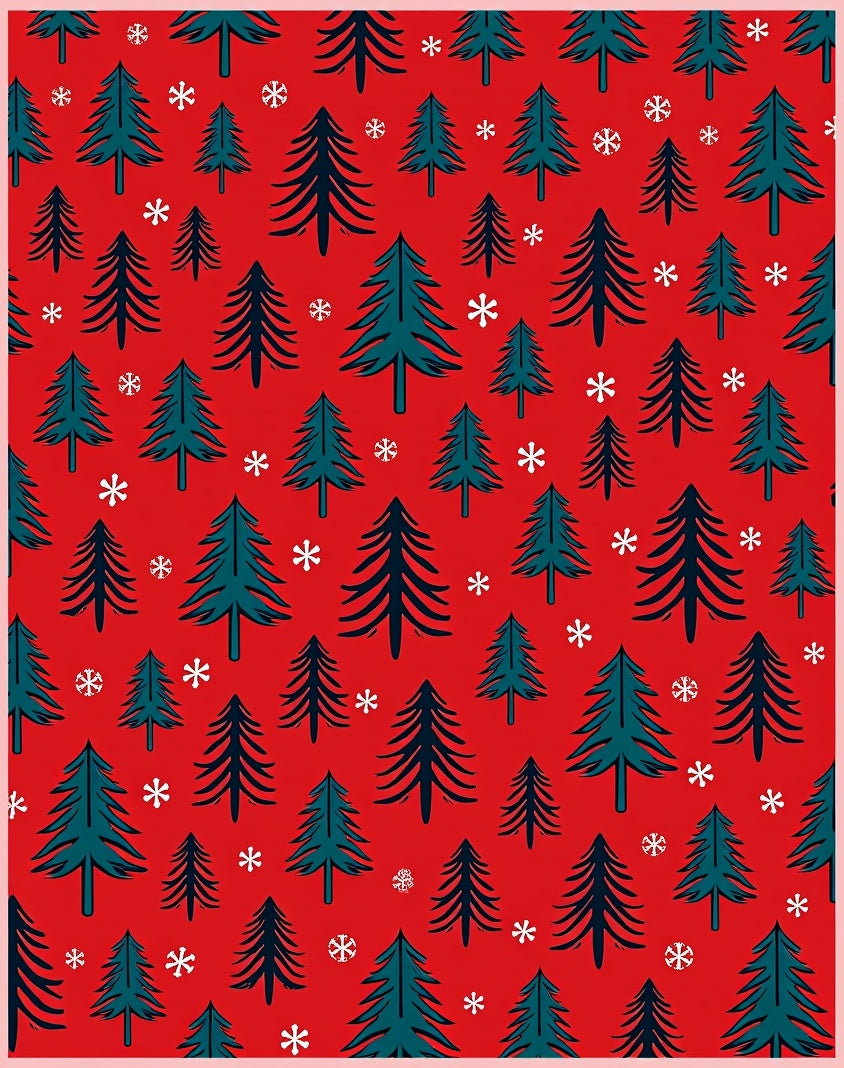 Christmas Trees Snowflakes Red Teal Rug