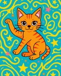Playful Orange Cat Starry Swirl Rug