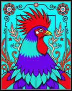 Vibrant Rooster Aquamarine Floral Border Rug