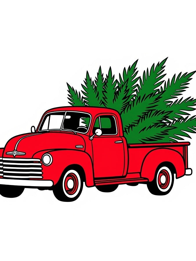 Vintage Red Truck Pine Tree Accents Rug