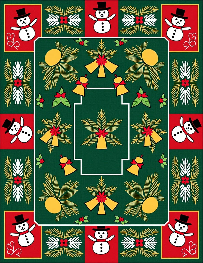 Festive Snowmen Jingle Bell Evergreen Garland Rug