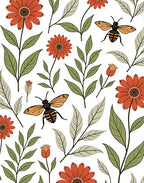 Earthy Orange Floral Bee Botanical Rug