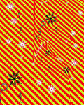 Vibrant Red Yellow Stripe Snowflake Accents Rug