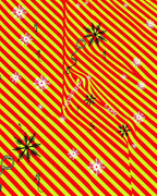 Vibrant Red Yellow Stripe Snowflake Accents Rug