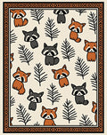 Cute Raccoon and Pine Branch Repeat Rug