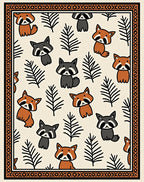 Cute Raccoon and Pine Branch Repeat Rug