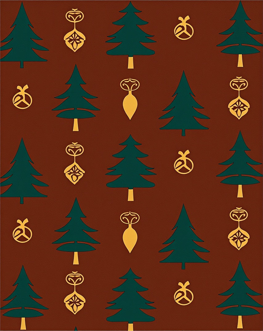 Emerald Tree Ornaments On Brown Rug