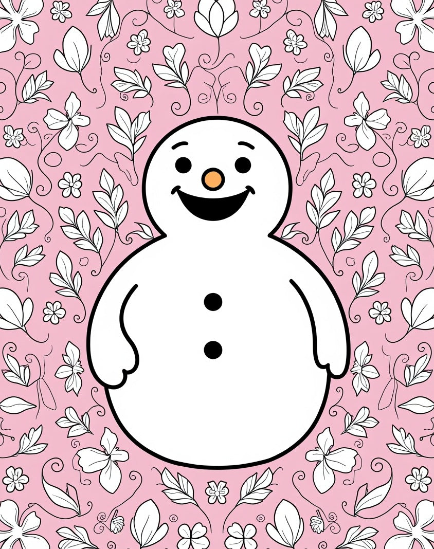 Pink Snowman Floral Whimsical Garden Rug