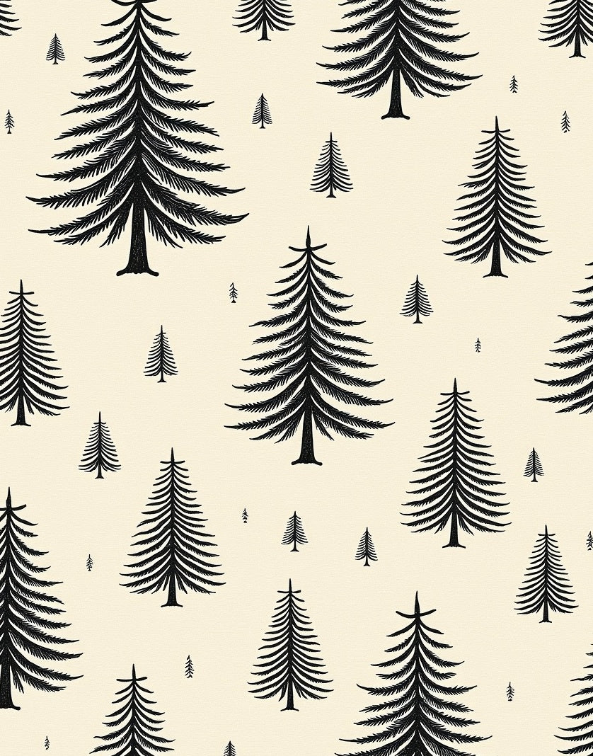 Black Evergreen Trees on Cream Rug