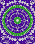 White Floral Mandala On Purple And Green Rug