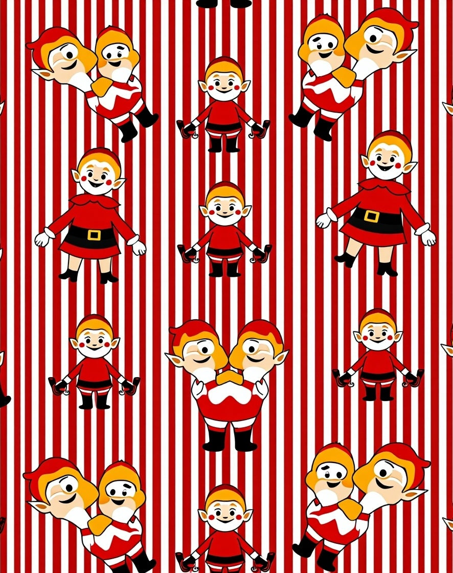 Red White Stripe Christmas Elves Rug