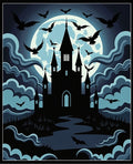 Spooky Blue Moon Bats Castle Landscape Rug