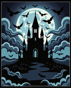Spooky Blue Moon Bats Castle Landscape Rug
