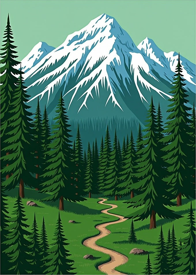 Alpine Peaks Forest Path Rug