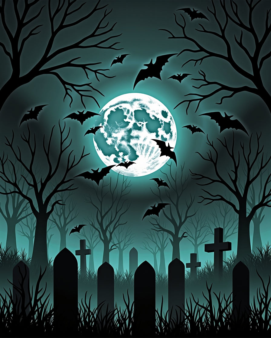 Haunted Graveyard Bats Full Moon Night Rug