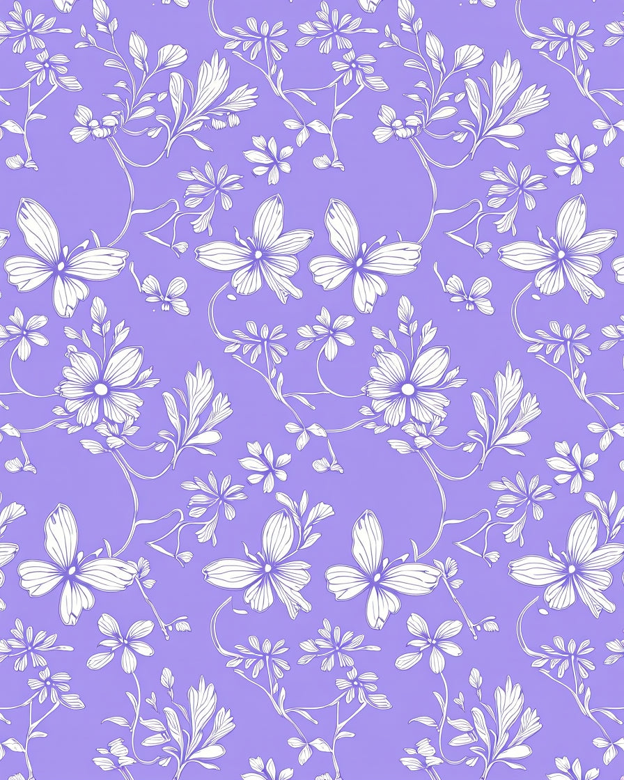 Delicate Lilac Floral Butterfly Vine Rug