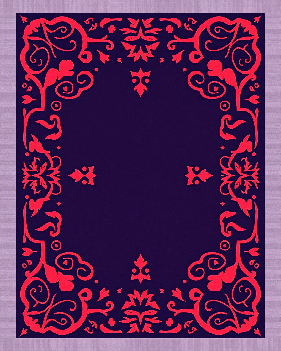 Vibrant Crimson Floral Damask Border Rug