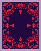 Vibrant Crimson Floral Damask Border Rug