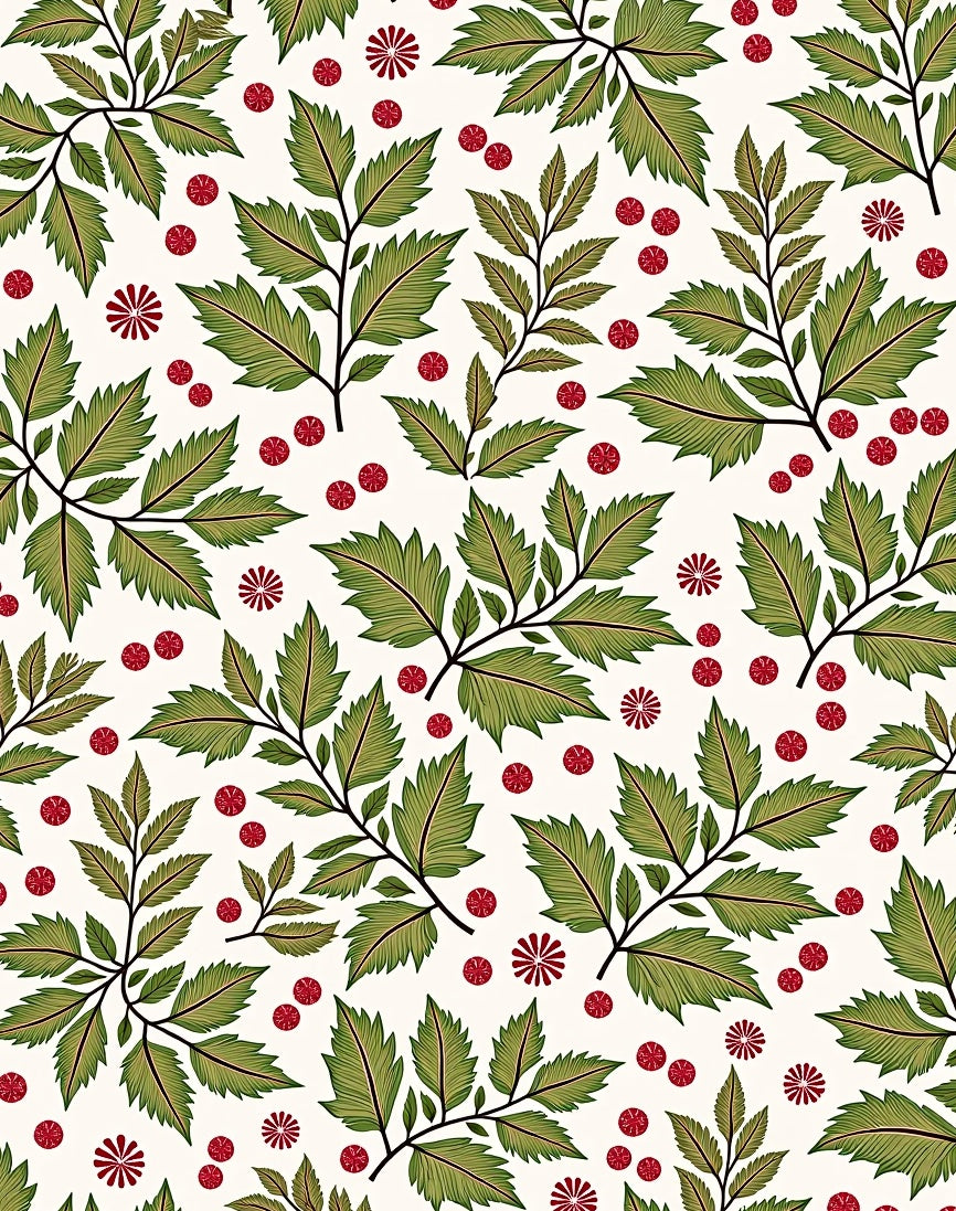Green Leaf Red Berry Holly Garland Rug