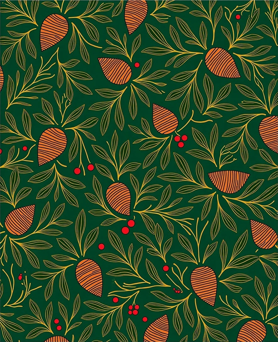 Emerald Green Orange Berry Foliage Rug