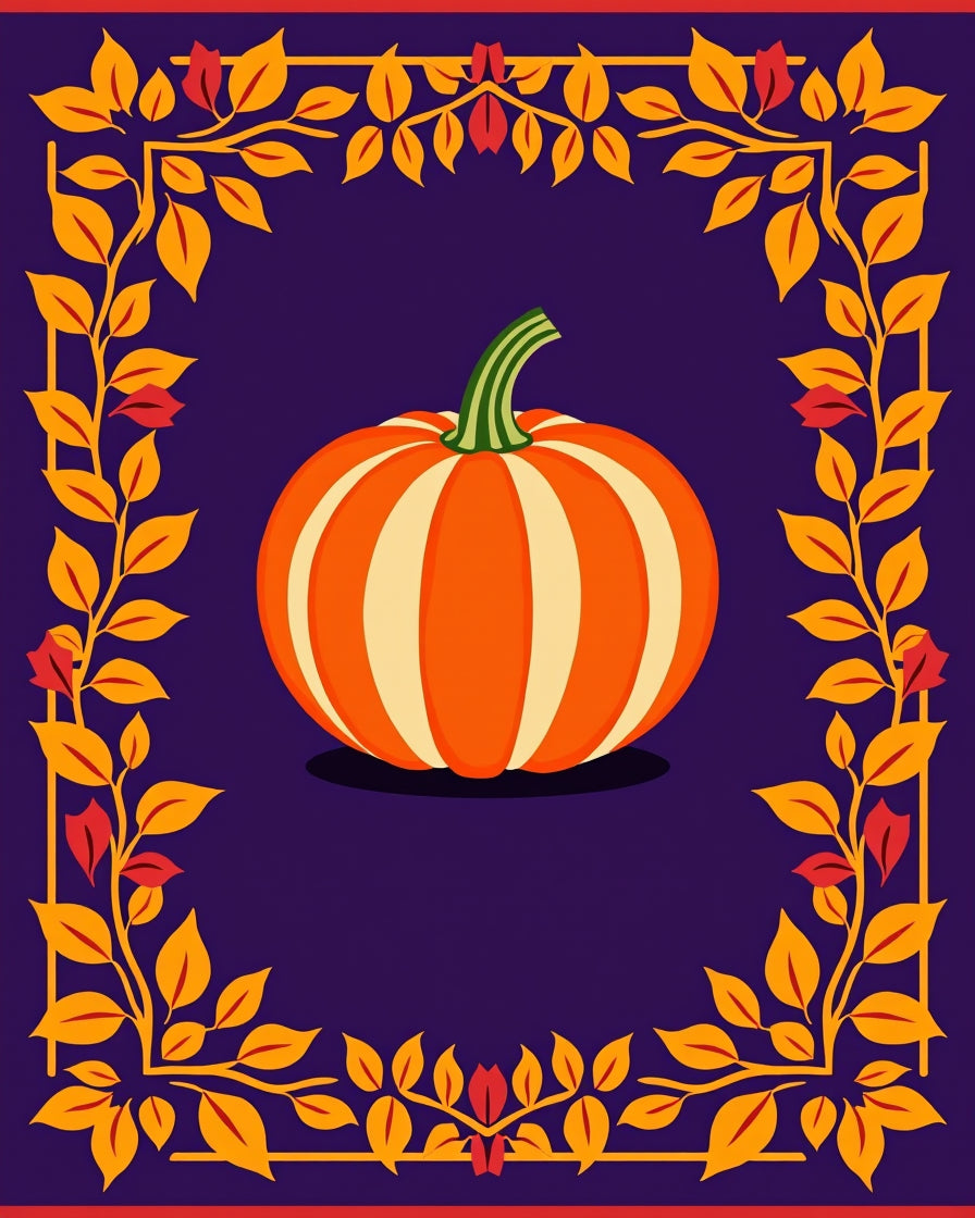 Orange Pumpkin Autumn Foliage Border Rug
