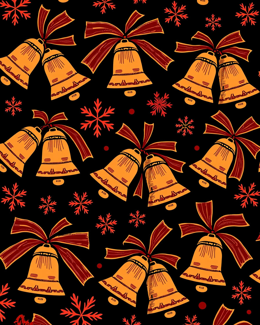 Golden Bells Red Ribbon Snowflake Rug