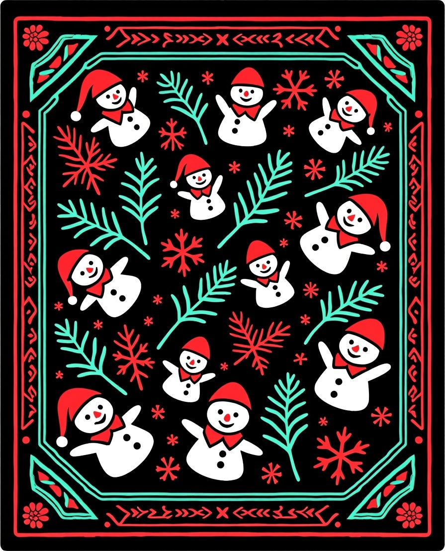 Whimsical Snowmen Festive Holiday Rug