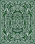 Elegant Emerald Ivory Scrollwork Fern Rug