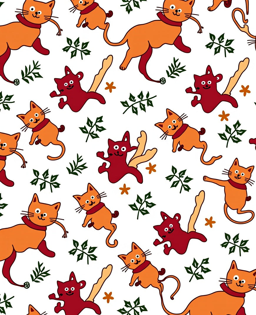 Playful Orange Red Cat Scatter Rug