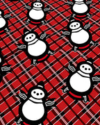 Red White Black Plaid Snowman Rug