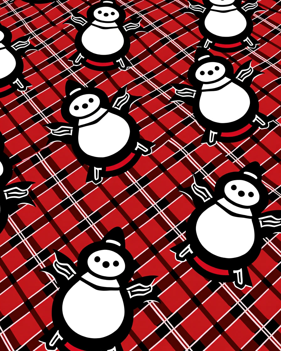 Red White Black Plaid Snowman Rug